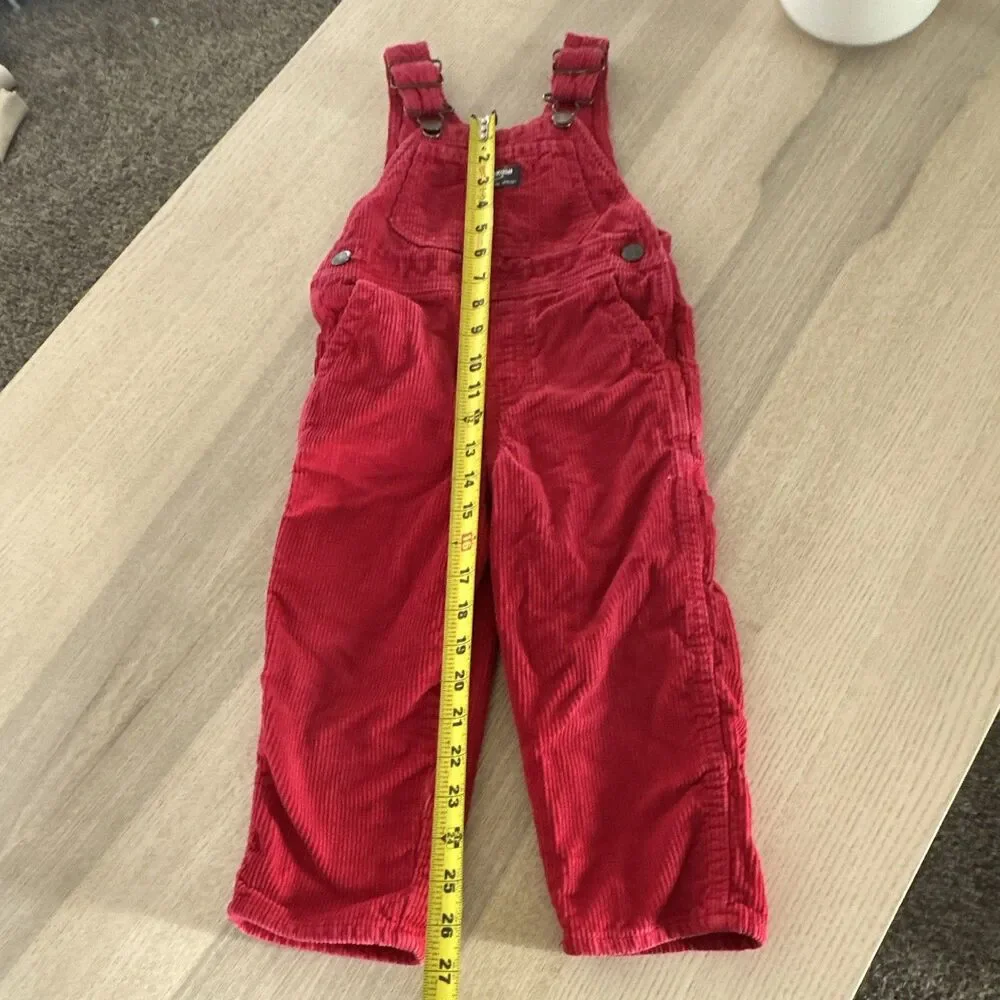 OshKosh B'gosh 3T Red Corduroy Overalls One-Piece Adjustable Straps Pockets